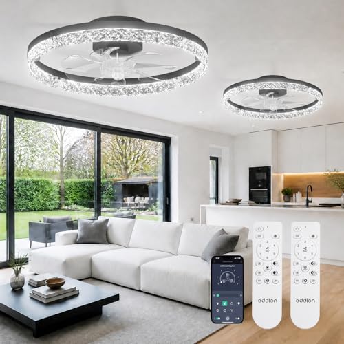 Image of addlon 2 Pack Ceiling Fans with Lights and Remote, 20'' Low Profile Ceiling Fans, 3000-6000K Dimmable Modern Flush Mount LED Fan Light, Fandelier Ceiling Fan for Bedroom, Kitchen, Living Room