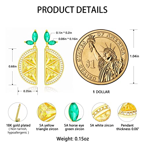 Lemon Earrings For Women 18K Gold Plated Statement Fruit Dangle Fun Earrings Cubic Zirconia Yellow Jewelry Gifts For Teen Girls #TOP3
