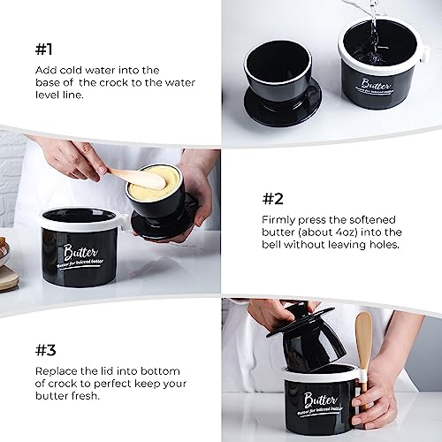 Aisbugur Butter Crock Butter Keeper With Knife And Perfect Silicone Seal French Butter Dish With Lid For Countertop, No More Hard Butter Good Kitchen Gift, Black #TOP4