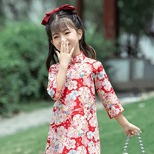 KAGAYD Chinese Girls Dress Peony Rose Qipao Half Sleeve Cheongsam Wedding Dresses Princess Birthday Party Costume3
