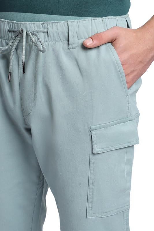 Image of Dennis Lingo Men's Cotton Lycra Full Length Solid Slim Fit Cargo Trousers
