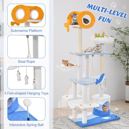 Árbol para gatos temático oceánico de 66 pulgadas miniatura 4
