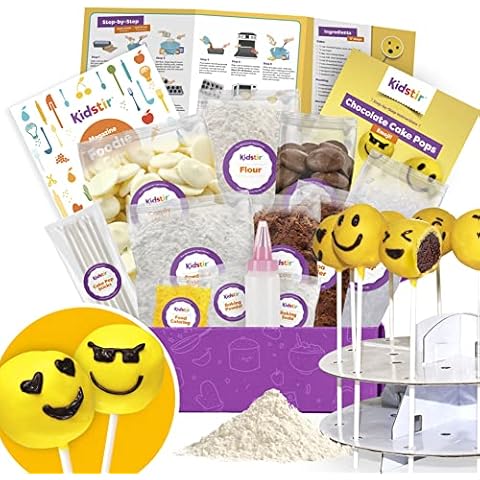 KIDSTIR Kids Baking Diy Activity Kit - Bake Delicious Emoji Cake Pops | Includes Cake Pop Stand, Pre-measured Ingredients Real Baking Kit | Best Baking Gifts Family Fun Activity, Gift For Girls & Boys Cover