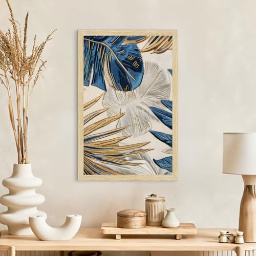 Image of ArtX Paper Leaf Paintings For Wall Decoration, Home Decor Wall Art, Hotel Wall Painting for Living Room, Multicolor, Natural Wood Color Frames, 12.0 x 18.0 inch, Set of 3