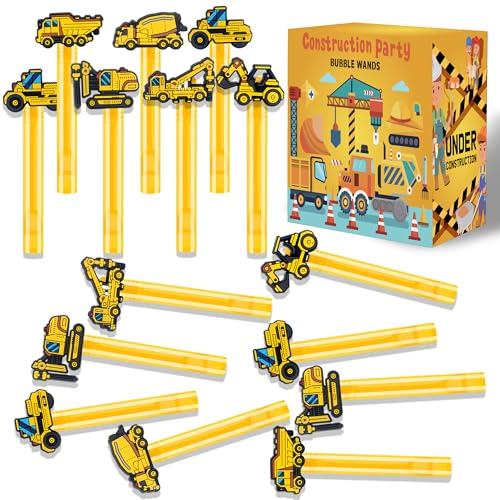 24Pcs Construction Bubble Wands for Kids Construction Party Supplies Favors Decorations, Pinata Goodie Bag Stuffers & Classroom Prizes