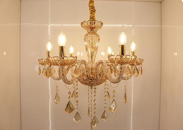 Image of Chandelier Modern K9 Crystal Chandelier Lighting, Clear Crystal Ceiling Light Fixture Pendant Lamp for Dining Room Bathroom Bedroom Livingroom