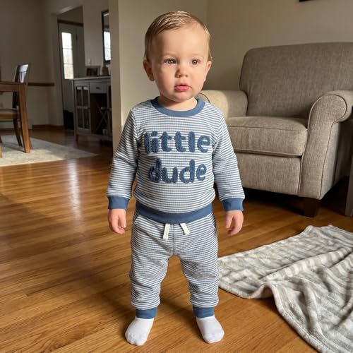 Image of VISGOGO Baby Boy Clothes Toddler Fall Winter Outfit Sweater Toddler Boy Striped Clothes 6 12 18 Months 2 3T 4T Pant Set