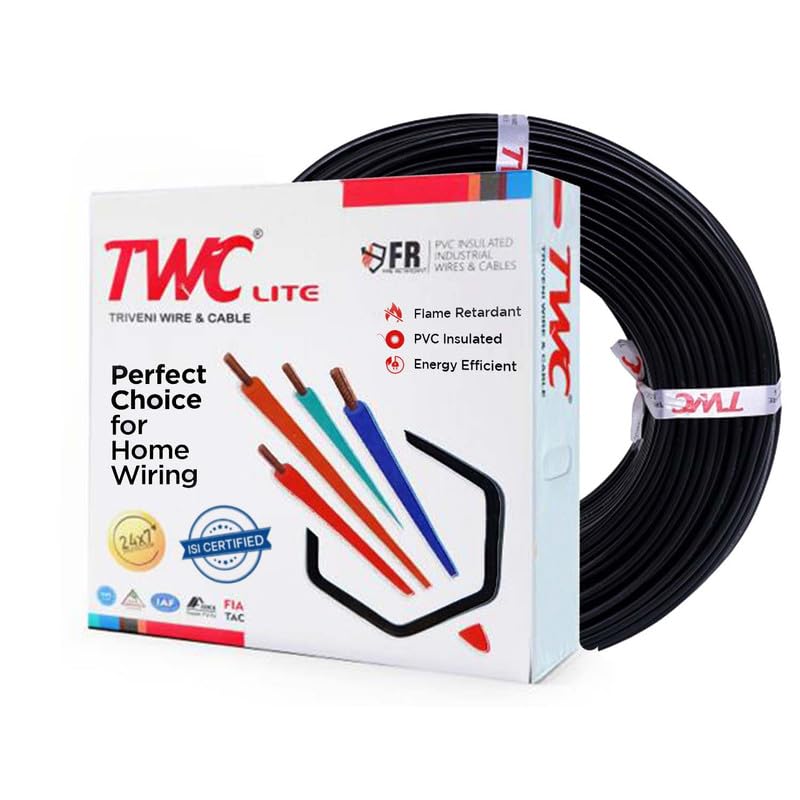 TWC Black-10 SQMM-45 METER Lite Core Electrical Wire | Insulated PVC Copper Wire | Cable for Domestic & Industrial Connection Purpose | Flame Resistant