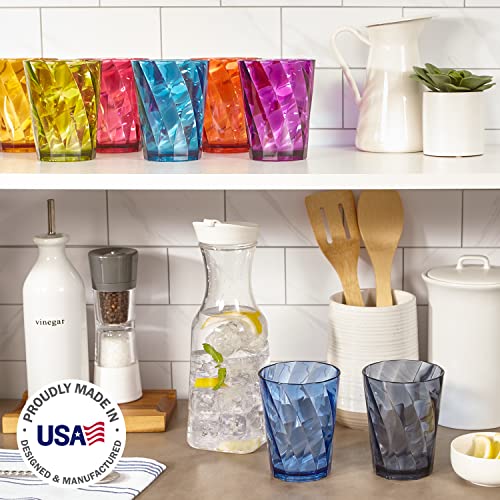 Us Acrylic Optix Plastic Reusable Drinking Glasses (Set Of 16) 14Oz Rocks & 20Oz Water Cups In Jewel Tone Colors | Bpa-Free Tumblers, Made In Usa | Top-Rack Dishwasher Safe #TOP1