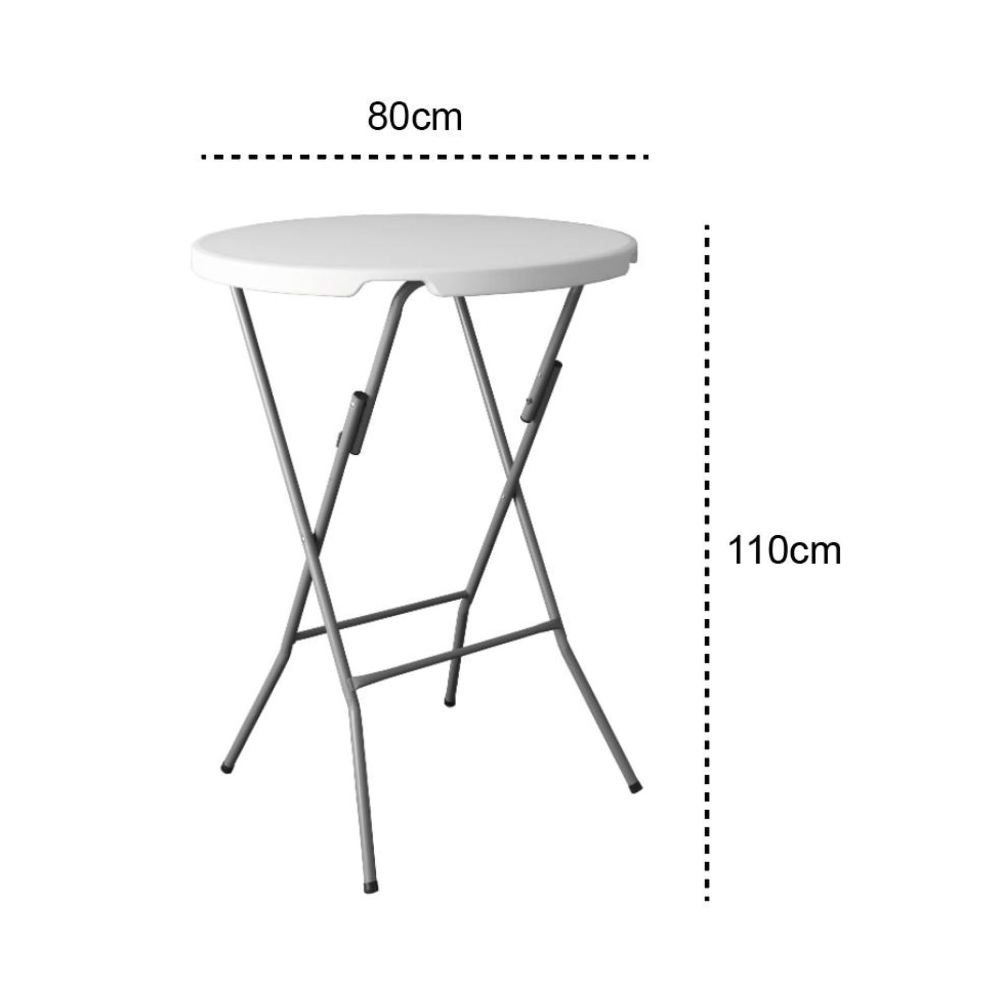 Pack 2 Mesas Altas de Cóctel 80 cm Redonda Plegable - Altura 110 cm - Tablero HDPE Blanco - Estructura Acero 22 mm - Recepciones Ferias Hostelería - Mesa de Bar Interior Exterior