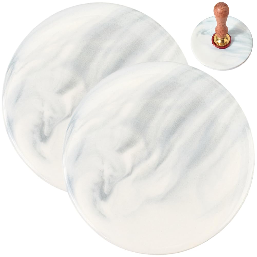 CRASPIRE 2Pcs Marble Wax Seal Pad Wax Sealing Plate Grey Round Ceramic Absorbent Stamp Heat Resistant Easy Demoulding Cooling Non Stick Backing Board Mats for Letter Document Drink Cup Coaster Gift
