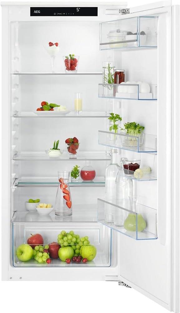 AEG Réfrigérateur encastrable de 123 cm sans congélateur, série 5000 OptiSpace : 3 étagères en verre réglables sur plusieurs niveaux et 1 divisible, grand compartiment réfrigérateur (203 L), écran LCD
