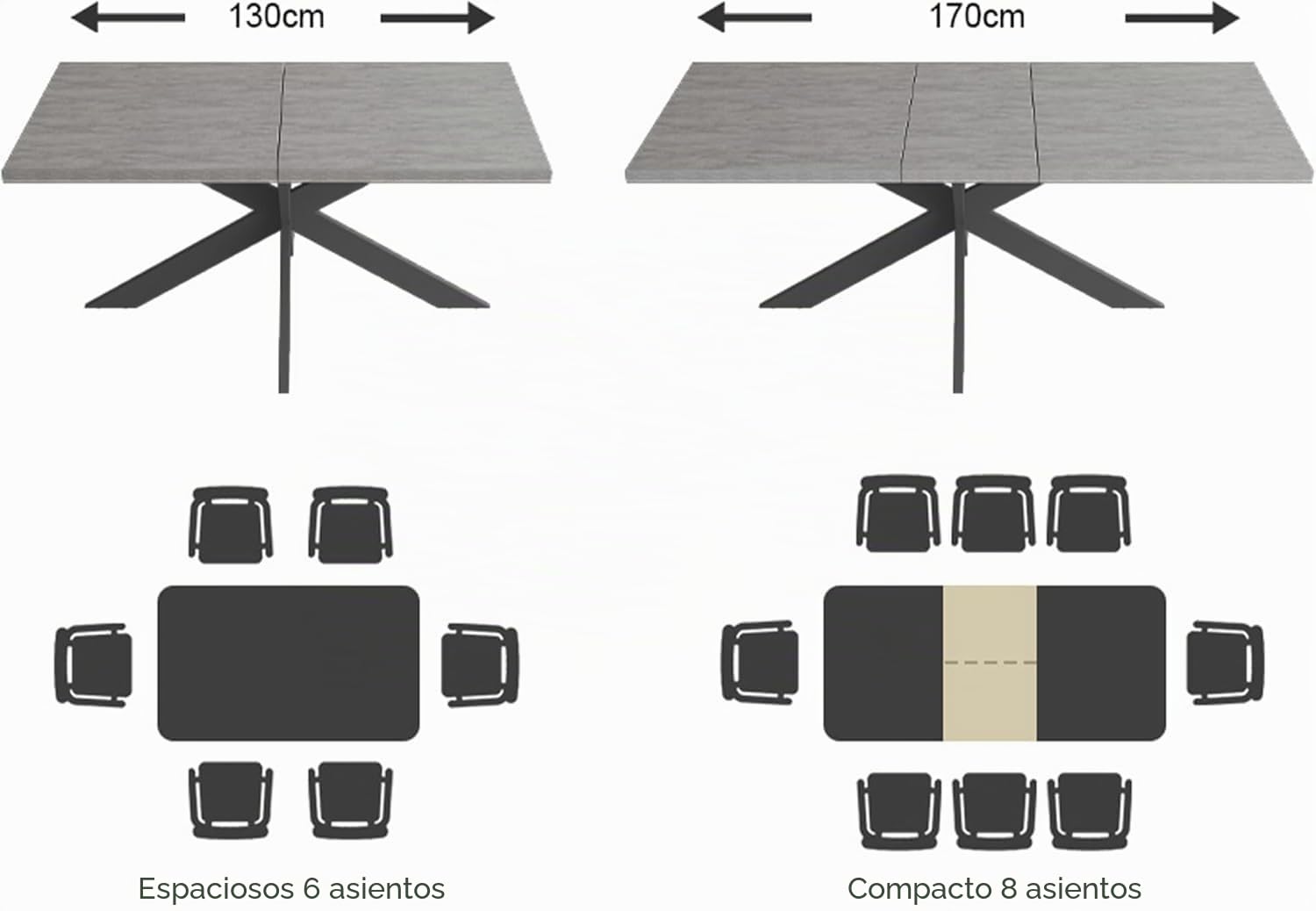 JIEXI Grupos de Comedor para 4-6 Personas, Mesa de Comedor Extensible con sillas, Moderna Mesa de Madera MDF Gris, Adecuada para salón, Cocina (Mesa de Comedor de 130-170 cm)