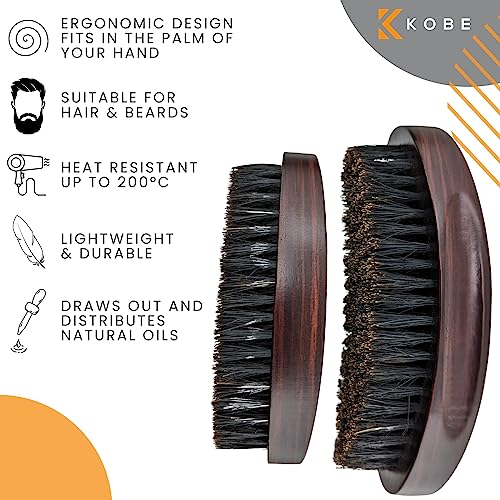 Kobe Professional Military Hair Brush/Beard Brush Grooming Kit For Men - Set of Two Brushes - Wood Grain - 100% Natural Boar Brsitle - Image 2