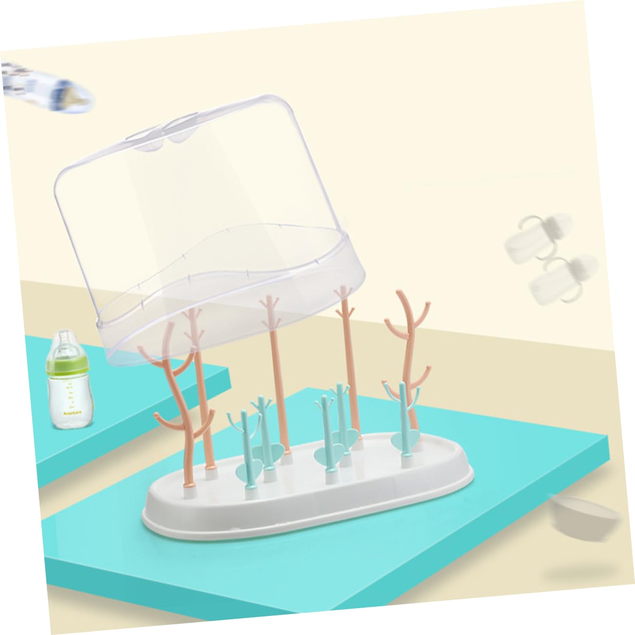 IMIKEYA Multifunktionales Babyflaschen Trockengestell mit Abdeckung Flaschenständer für Milchflaschen Glasflaschen Sicherer PP Material Transparent für Trocknung Aufbewahrung von