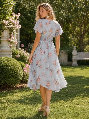 Image of Ever-Pretty Women's Chiffon Crew Neck Empire Waist Wedding Guest Dress Summer Short Sleeve Semi Formal Dresses 02053