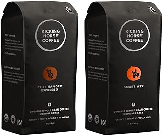 Kicking Horse Coffee, Cliff Hanger Espresso, Medium Roast, Whole Bean, 1 lb - Certified Organic, Fairtrade, Kosher Coffee & Kicking Horse Coffee, Smart Ass, Medium Roast, Whole Bean