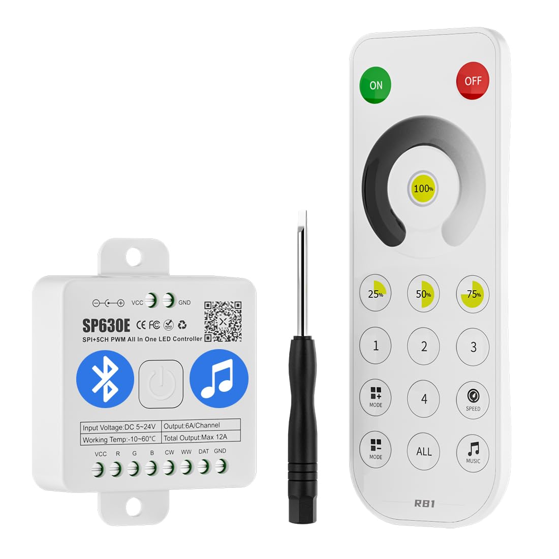 BTF-LIGHTING 4 Zonen 2.4GHz RF Fernsteuerung RB4 & SP530E WiFi Bluetooth Steuerung Kit Unterstützung FCOB COB SMD PWM oder SPI RGBCCT RGBWW LED Streifen DC5V DC12V DC24V