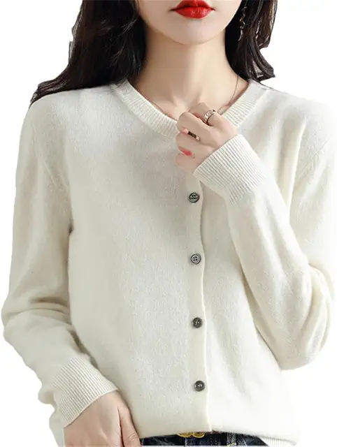 Women's Cashmere Cardigan - Dames Trui Met Kraag - Soft Knit Sweater