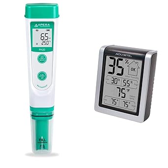 Apera Instruments AI209 Value Series PH20 Waterproof pH Tester Kit, 0.1 pH Accuracy & AcuRite 00613 Digital Hygrometer & Indoor Thermometer Pre-Calibrated Humidity Gauge, 3 H x 2.5 W x 1.3 D