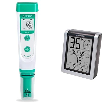 Apera Instruments AI209 Value Series PH20 Waterproof pH Tester Kit, 0.1 pH Accuracy & AcuRite 00613 Digital Hygrometer & Indoor Thermometer Pre-Calibrated Humidity Gauge, 3 H x 2.5 W x 1.3 D
