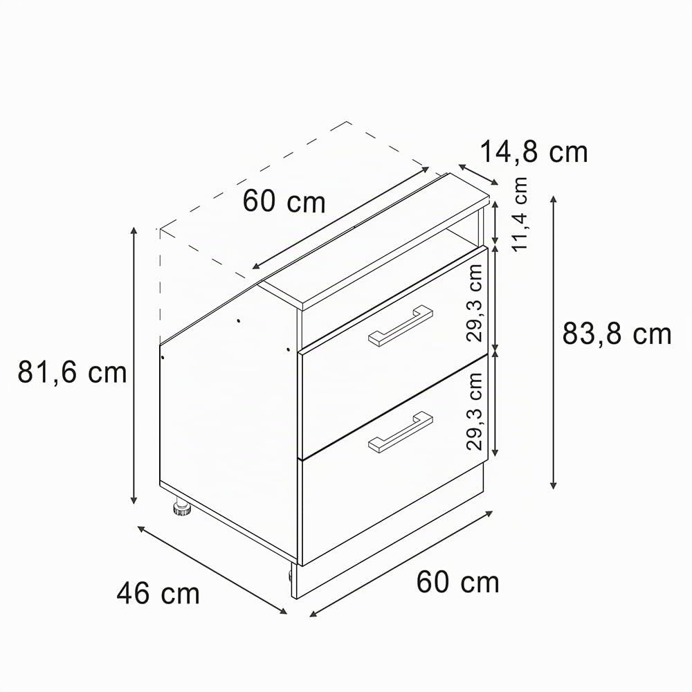 Vicco Meuble de Rangement sous Pente Rion, Chêne Artisan/Blanc | L60 x P46 cm , avec 2 tiroirs, gain de place pour les pièces mansardées