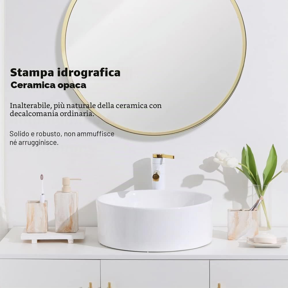 RQYIXI Set completo di accessori da bagno in ceramica, 4 pezzi, stile retrò, stampa a trasferimento d'acqua, dispenser di sapone e portaspazzolino
