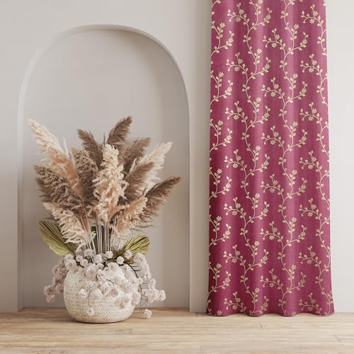 Image of Heavy Velvet Fabric Room Darkening Floral Design Curtains 12 Feet for Extra Long Door, English Wine, Pack of 2 Pieces