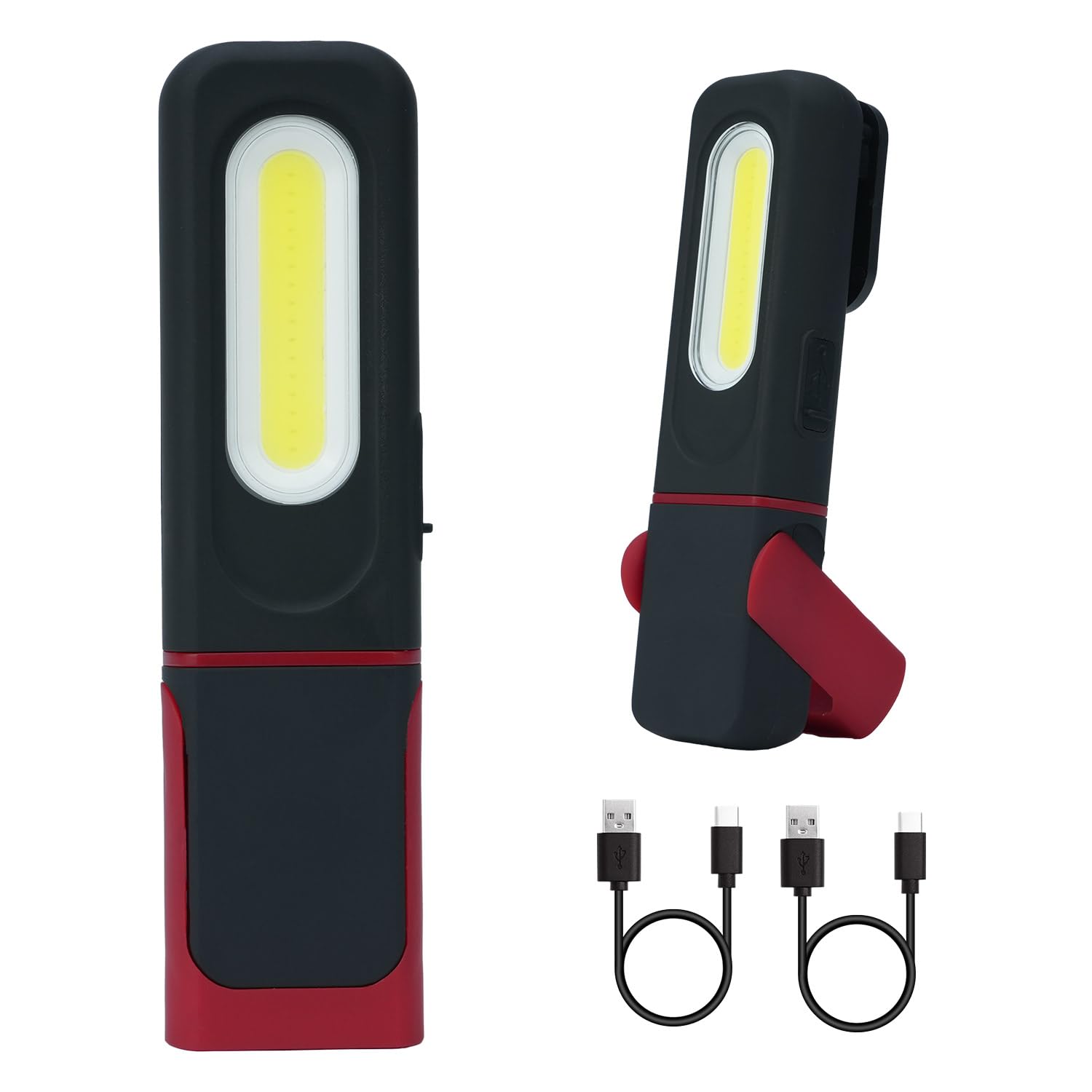 Luce da Lavoro LED Ricaricabile 2 Pezzi, Lampada da Officina Magnetica con Gancio, Rotazione 360° e 4 Modalità, Torcia Ispezione USB-C con Indicatore Batteria per Riparazione Auto, Fai da Te, Camping