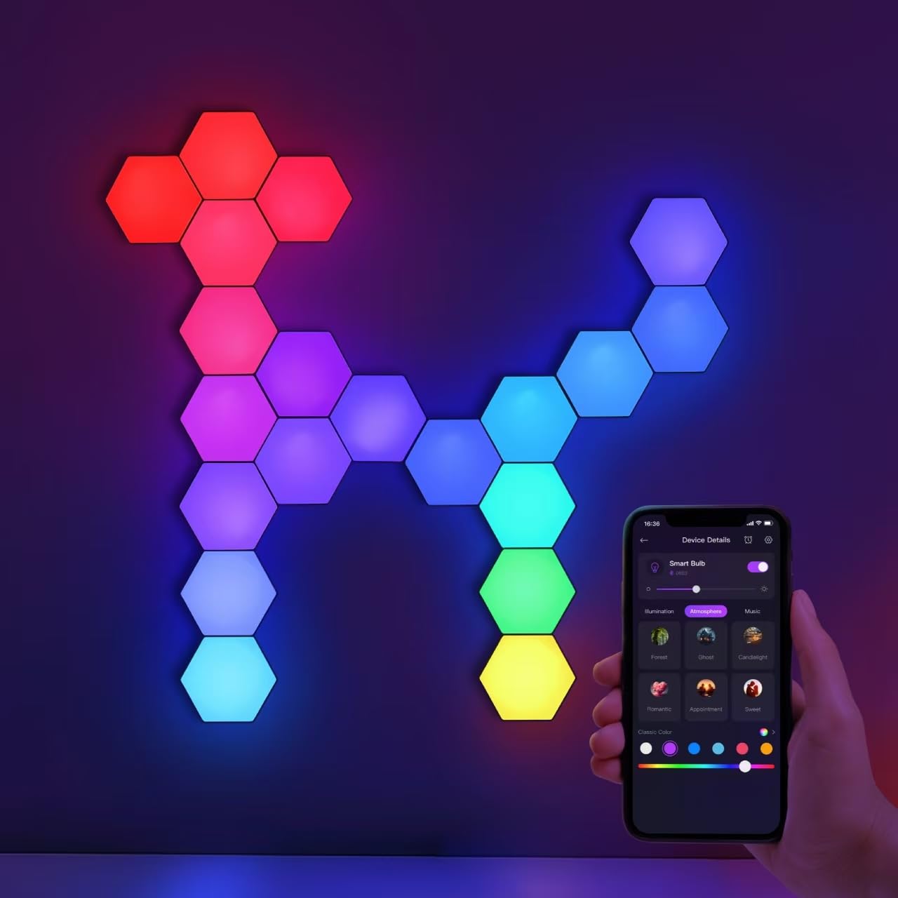 selfila Music Sync DIY Hexagon Lights - Smart APP and Remote RGB Wall Light Hexagonal Modular Gaming Light Honeycomb Shape Panels LED Lights for Bedroom Children Room Decor (20)