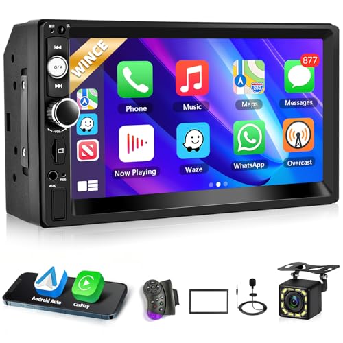 Motorsi Wireless Carplay Android Auto 2 Din Autoradio, 7' HD Touchscreen Car Stereo MP5 Player, Unterstützung Bluetooth 5.1/MirrorLink/FM/USB2.0/AUX/Laden/Fernbedienung+Rückfahrkamera