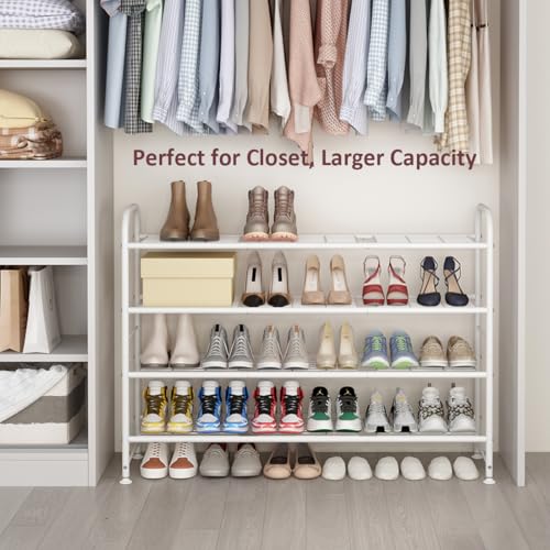 Image of LINZINAR Shoe Rack Long 4 Tier Shoe Storage Organizer Metal Wide Shoe Shelf for Closet Entryway Bedroom 30 Paris Large Capacity, White