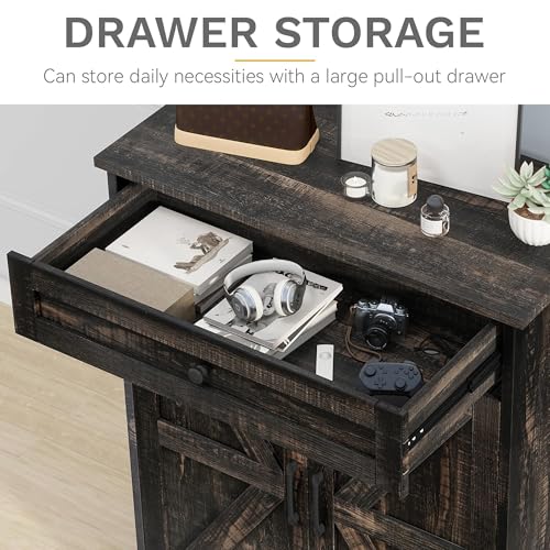 DWVO 6-Tier Shoe Cabinet with Doors & Drawer – Adjustable Shelves, Built-in Induction Strip for Hallway, Living Room(Rustic Oak)