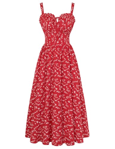 Scarlet Darkness Floral Dresses for Women 2026 Summer Graduate Sundress Wedding Guest Dress Red Floral M