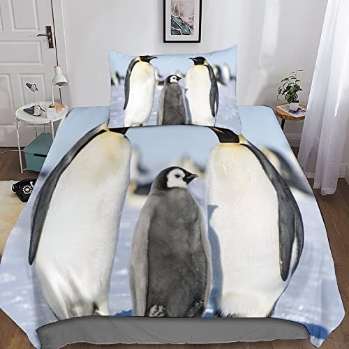 Housse de couette pingouin hypoallergénique microfibre 3D avec fermeture