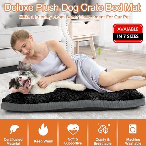 ALANMOND Hundebett Grosse Hunde, Hundekissen flauschig Hundematte mittelgroße Hunde, Waschbar Hundekorb wasserdicht rutschfeste, atmungsaktiv, Haustierbett Hundematratze Schwarz 91x58 cm