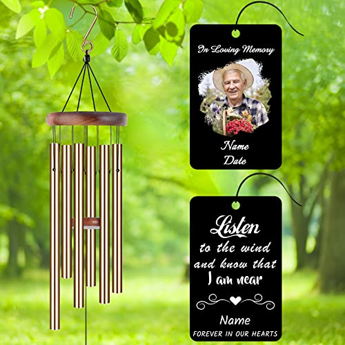 Image of Personalized Custom Wind Chimes Memorial Gift for Loss of Loved One Mother Dad Mom Dog Pets Customized Outdoor Sympathy Wind Chimes with Photo Text
