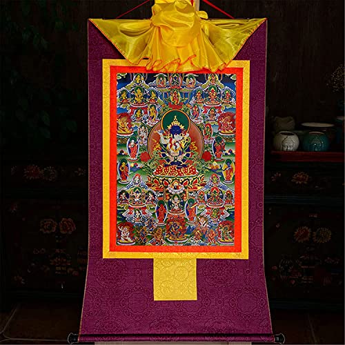Thangka budista con brocado morado de gran formato 3