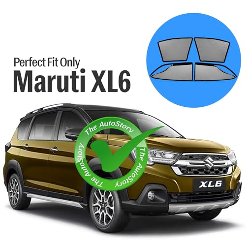 Image of AutoStory Magnetic Car Sunshade for Maruti XL6 | Front Half Cut for Mirror Visibility + Rear Full Coverage with Zipper | Heavy Heat & UV Protection | Privacy Side Window Curtains Shades