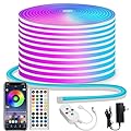 50ft RGB LED Rope Lights with Remote Control APP - 24V Waterproof Flexible LED Strip Lights for Bedrooms, Outdoors