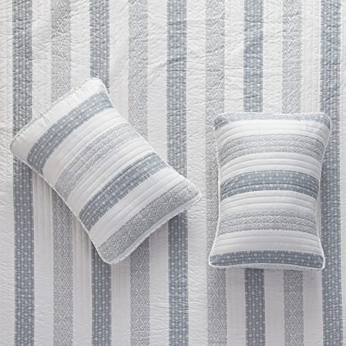 Great Bay Home 3-Piece King Reversible Lightweight Quilt Comforter With 2 Shams | All-Season, Modern, Striped Bedspreads | Summer Grey Coverlet Sets | Adele Quilts Collection #TOP6