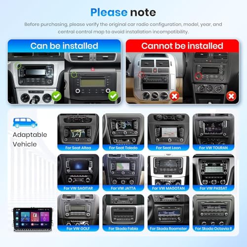 8 CORE 4G+64G Android 15 Car Radio for VW Passat Jetta Tiguan Golf MK5 MK6 T5 EOS Polo with Wireless CarPlay Android Auto, 9 Inch IPS Touch Screen Stereo GPS WiFi Bluetooth 32-Band DSP by podofo - Used condition - Image 3
