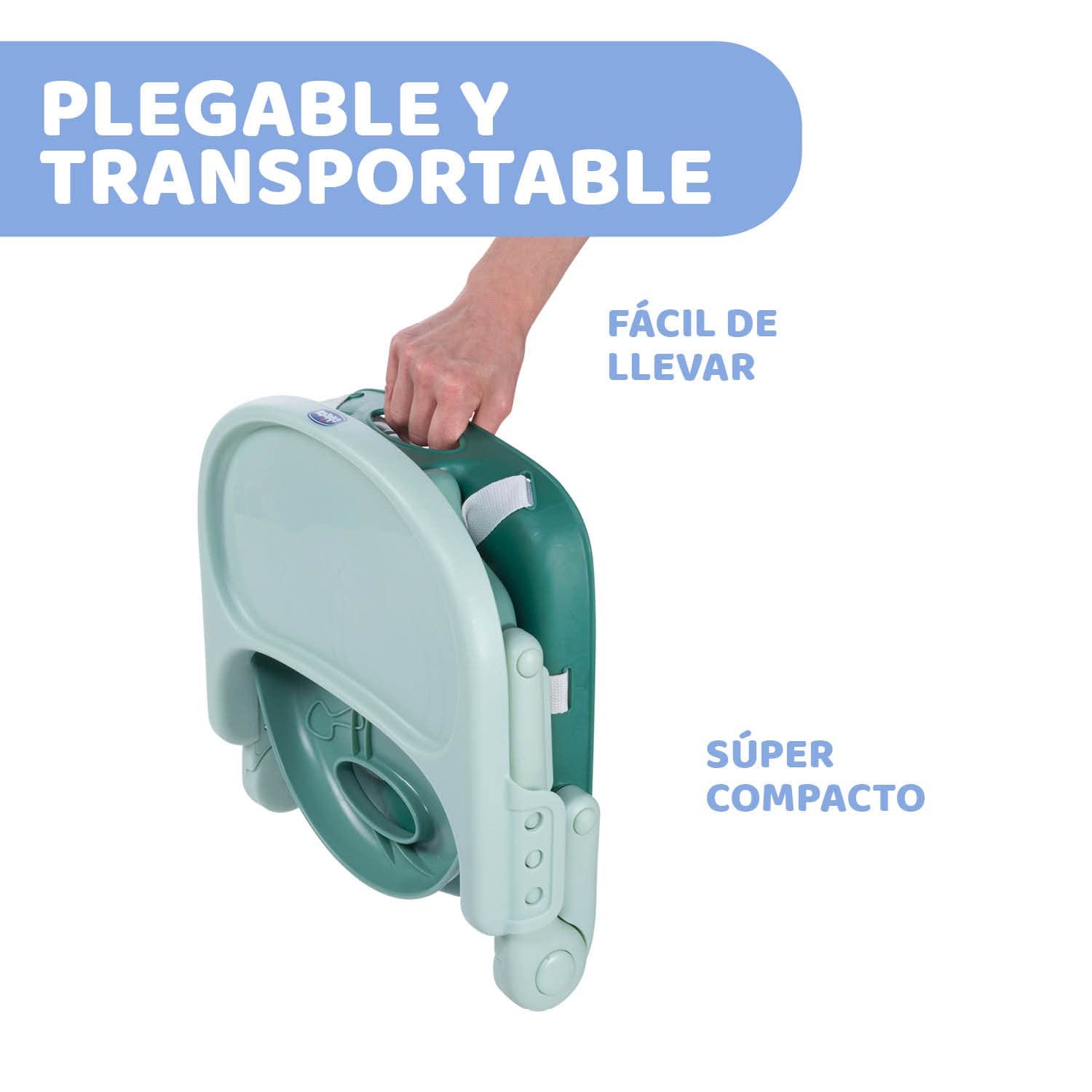 Chicco Pocket Snack Alzador de Silla para Niños para Comer, Apto de 6 Meses hasta 3 Años (15 kg), Trona de Viaje Portátil y Ajustable para Bebés, Compacta y con Bandeja Desmontable - Verde (Sage)