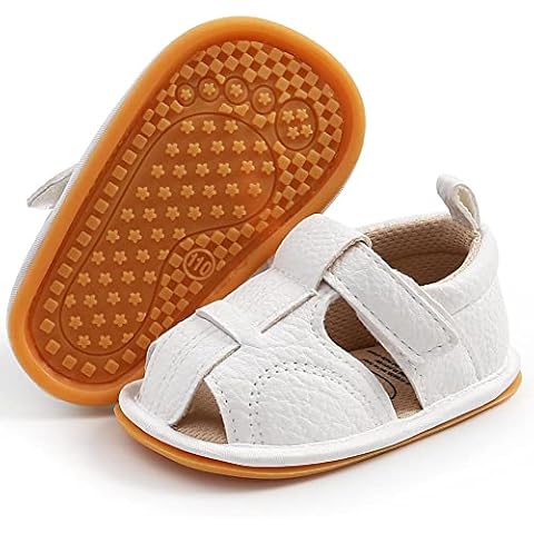 Baby Boys Girls Summer Sandals Closed-Toe Infant Soft Rubber Sole Outdoor Walking Shoes for Toddler First Walking,White,M Cover