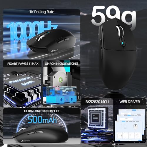 Image of ATTACK SHARK G3 PRO Tri-Mode Wireless Gaming Mouse with RGB Charging Dock | Lightweight 59g Adjustable 25000 DPI PAW3311 Sensor 5 Programmable Buttons 500mAh 2.4Ghz /BT /USB-C Wired Mice for PC /Mac-Black