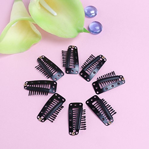 Tinksky 20pcs 10-Teeth Snap-Comb Wig Clips with Rubber for Hair Extension (Black)