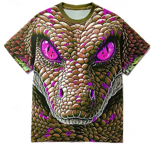 Faonkeew 3D Dragon Tattoos T Shirt Herren Sommer Kurzarm Tees Tops Casual Rundhals Kurzarm Blusen Fantasy Tier Thema Realistische Grafik Shirts Männer Frauen Streetwear, marrón, XL