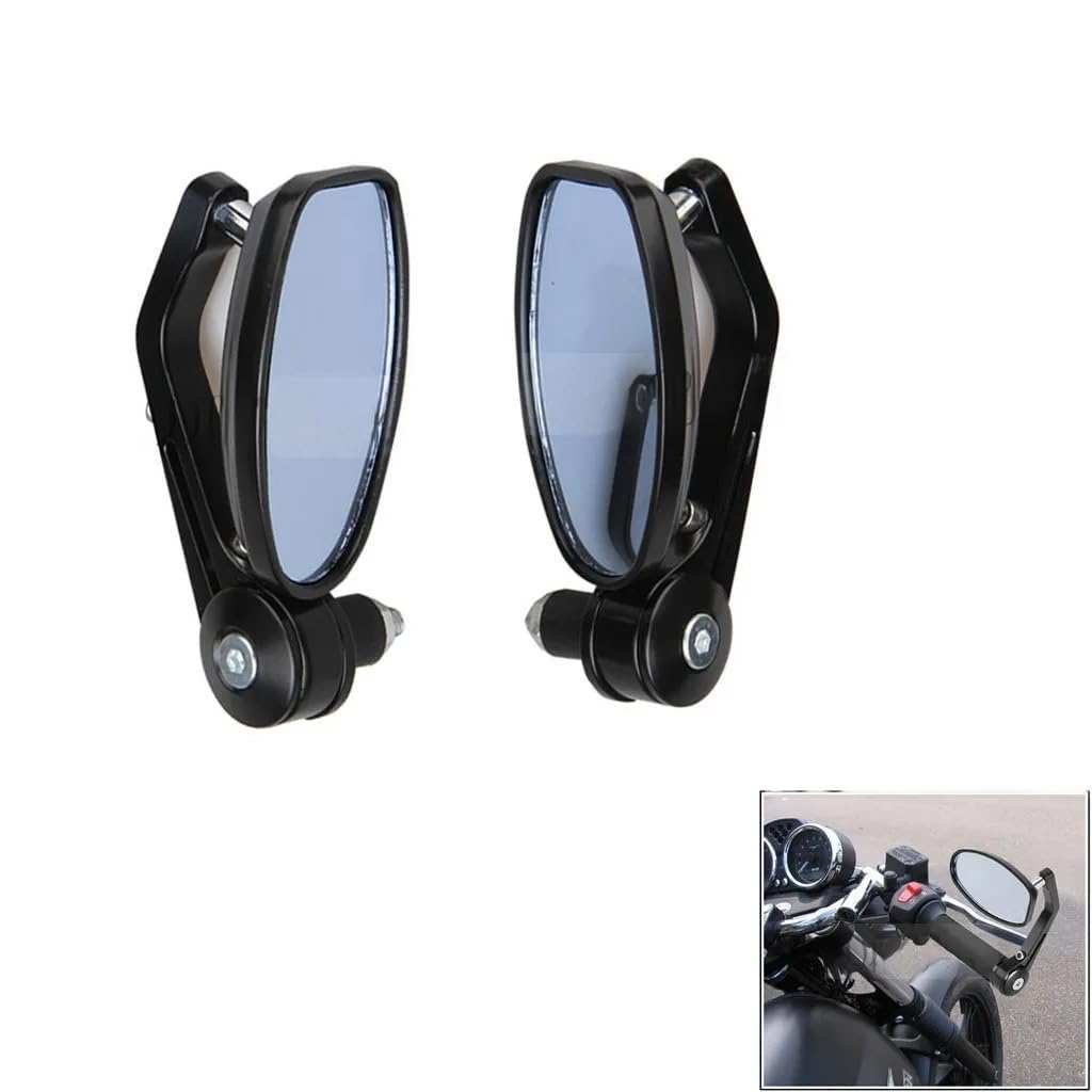 Bike Handle Bar Rear View Mirror Rectangle Side Fancy Oval Mirror Black Set of 2 Compatible for RE Meteor 350-image-19