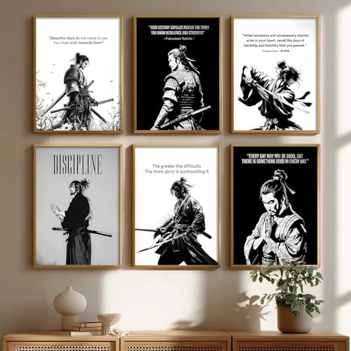 Image of HOTHOUSE Japanese Samurai Motivational Art Framed Posters for Living Room Bedroom Gaming Room Studio | Aesthetic Japanese Theme Samurai Poster with Frames Wall Decor Set Of 6 (13X17 inch)