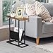 ZENY Small Narrow Side Table for Small Spaces, Slim End Table Magazine Table, Skinny Snack Couch Bedside Table, Nightstand with Storage Holder, Rustic Brown